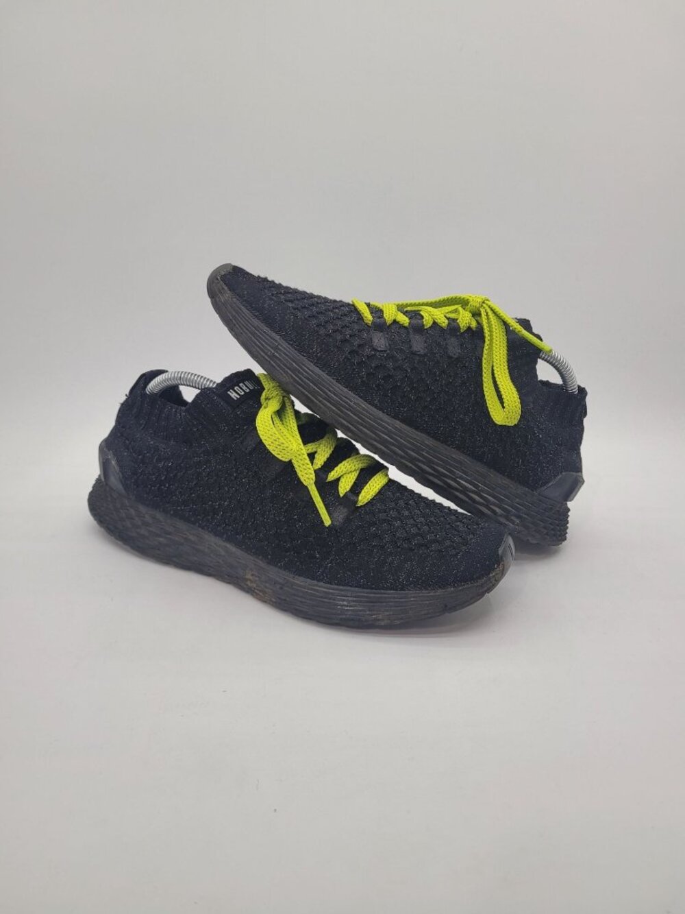 NoBull Knit Runner Stretch Sneaker Black Neon Yellow Laces Men's 9 Women's 10.5